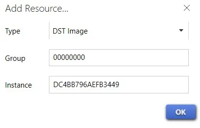 The Add Resource... window, with DST Image selected as the Type