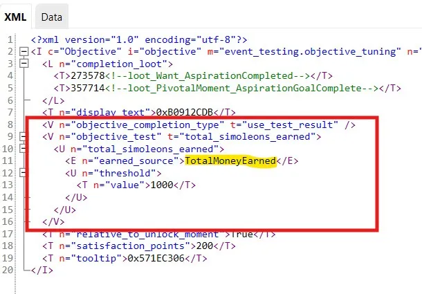 An earned money test shown in an objective, with TotalMoneyEarned highlighted