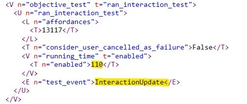 An Objective Test with 110 and InteractionUpdate highlighted