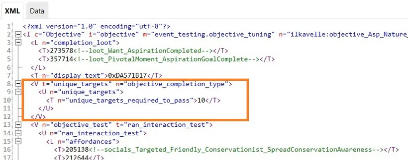 Objective Tuning with the Unique Targets section in a red box