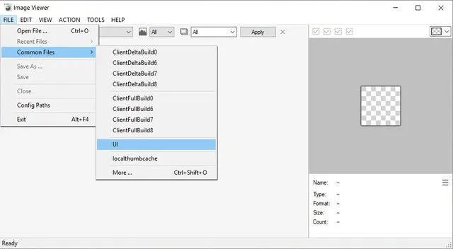Image Viewer open, with the path File > Common Files > UI shown