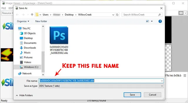 A save-as window, with the file name highlighted and red text saying &#x27;Keep This File Name&#x27;