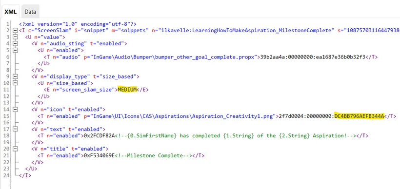 The tuning of a screen slam, with the size and icon instance highlighted