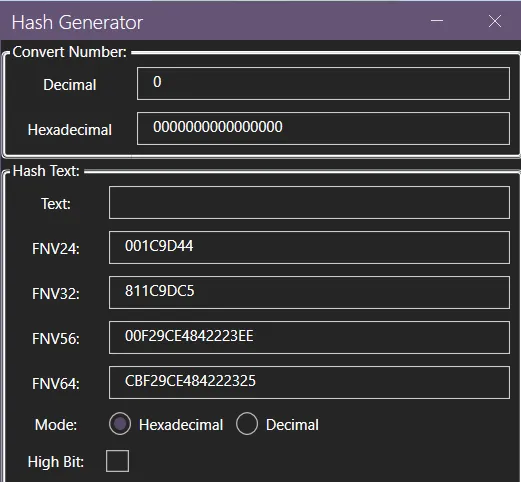 Sims 4 Studio&#x27;s Hash Generator, with various hashing options.