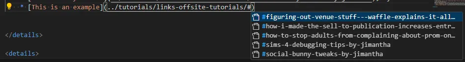 An image showing the autocomplete function from Visual Studio Code.
